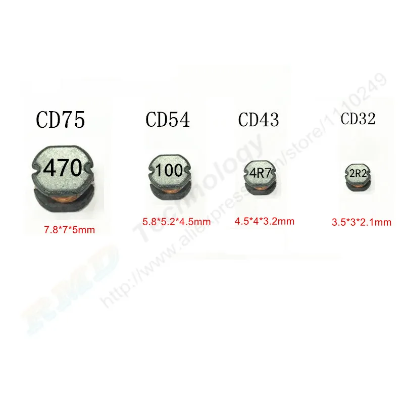 50ks/lot SMD Power Induktor CD32 CD43 CD54 CD75 10UH 22UH 33UH 47UH 100UH 470UH 100 220 330 470 101 471 5mm5.2x4.5mm