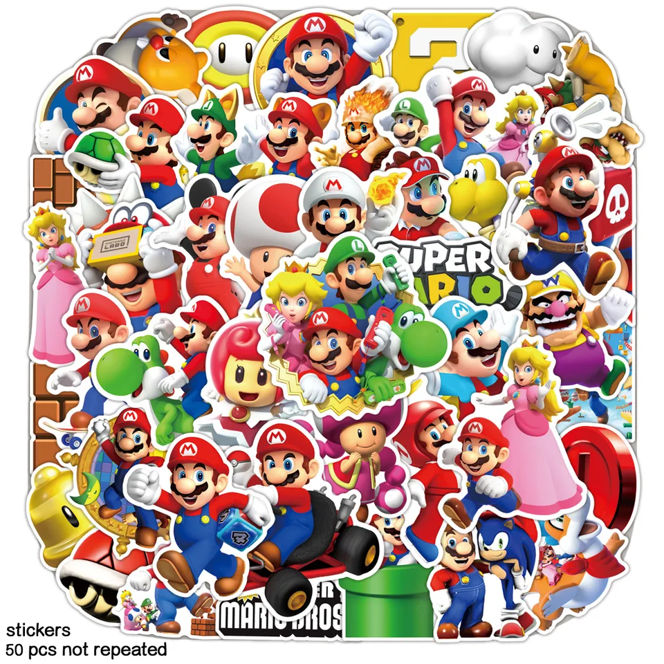 50ks Mario Bros Super Mario inštalatéra karikatúra graffiti nálepka Kawaii Fľaša na fľašu s kufrom dekorácie vodotesná nálepka