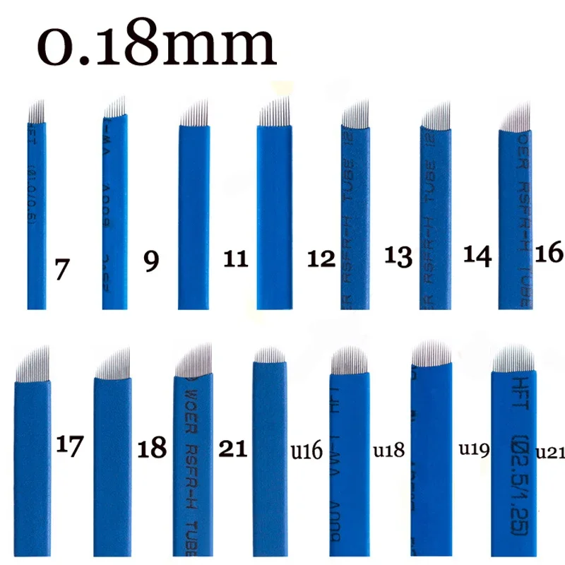 50ks mikroblading 0,18 mm tebori čepele ihly tetovacie ihly Trvalá make -upová ihla 7 9 12 14 17 21 Manuálne čepele obočia