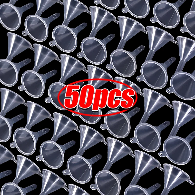 50ks mini priehľadný lievik s malými ústami kvapalný olej násypka plastové gadgety domáca kuchyňa laboratórium Experimentálne potreby Nástroje