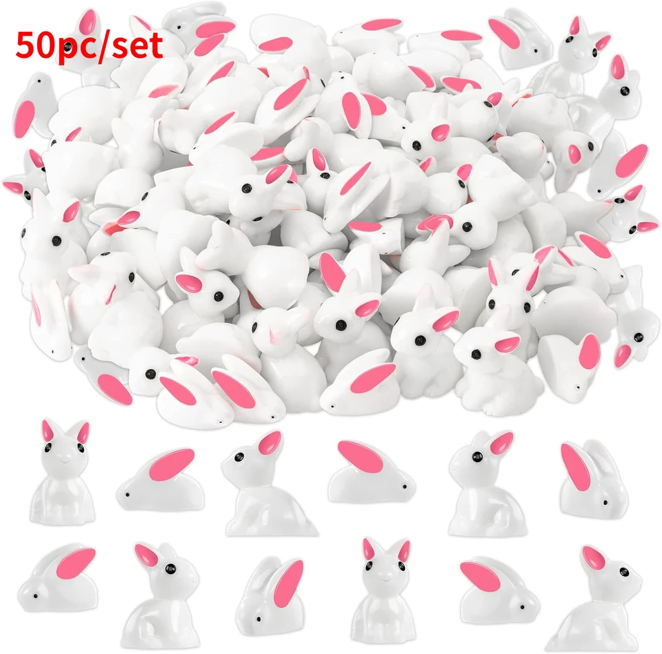 50ks Mini Resin Rabbits Fairy Garden Miniature Moss Krajina remeselnícke ozdoby pre domáce miniatúrne králičie figúrky