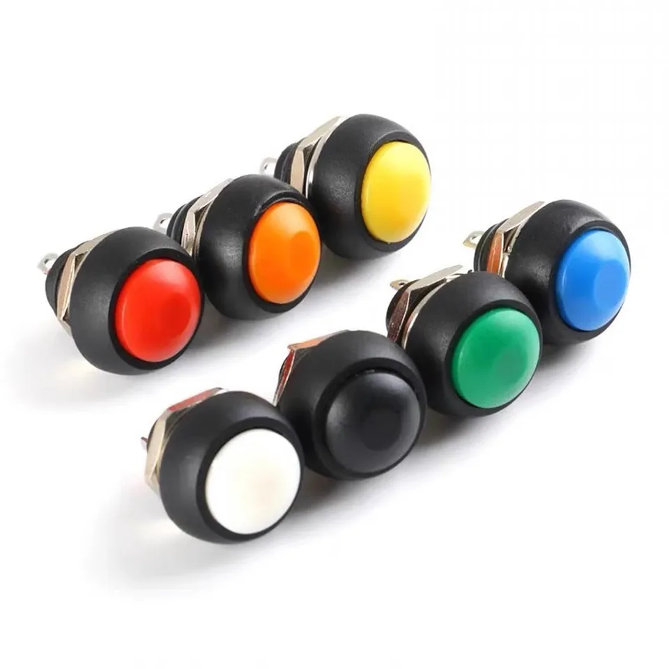50ks Mini Round Push Gutton Switch, PBS-33A Self-Locking/33b Self-Reset, 2pin, 12 mm, 3A 250VAC/1A 125VAC, ELEKTRICKÉ ZARIADENIA