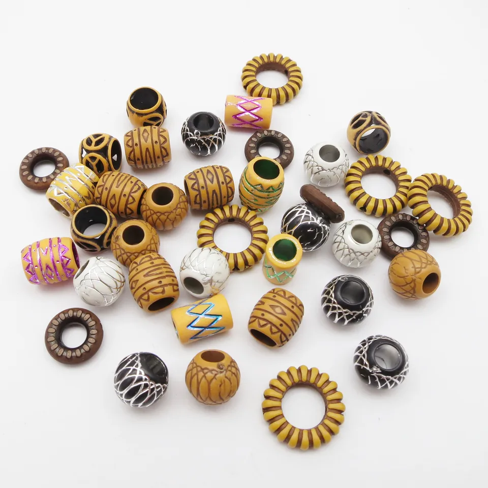 50ks mix akrylové drevené háčkovacie vrkočky Vlasy Dread Dread Ruads RUBLE RINGS MICRO RINGS Príslušenstvo