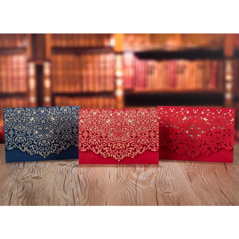 50ks modrá červená luxusná flóra laser cut svadobná výška Prispôsobené svadobné obálky Party Svadobné dekorácie Dodávky