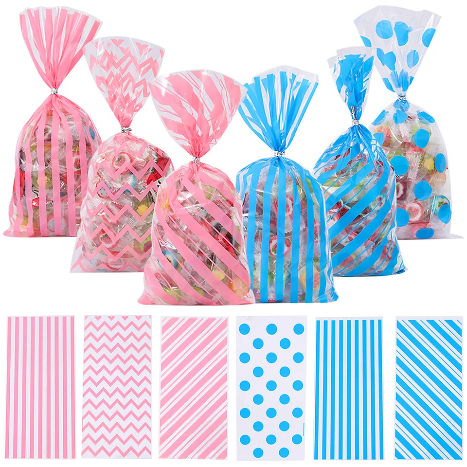 50ks modré ružové plastové cukrovinky Candy Candy Cast Celfane Gift Treat Balenie Balíčka pre bábätko narodeniny svadobná hostina láskavá taška