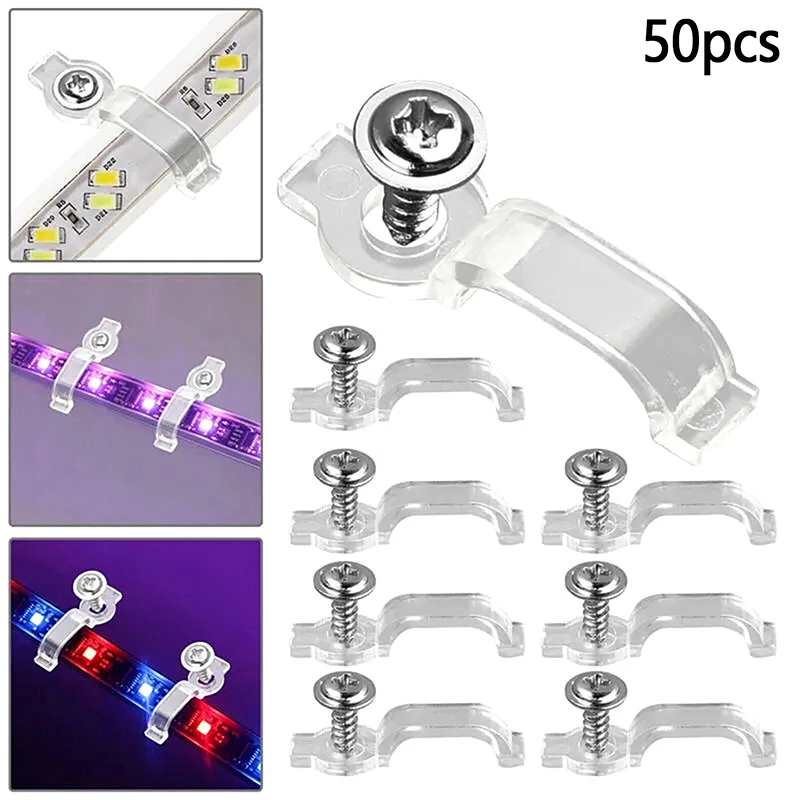 50ks Montážny držiak na sponu na bočné upevňovacie svorky so skrutkami 10 mm pre 5730/5050/2835/3014 SMD vodotesné LED vodné pásové svetlo Svetlo Svetlo