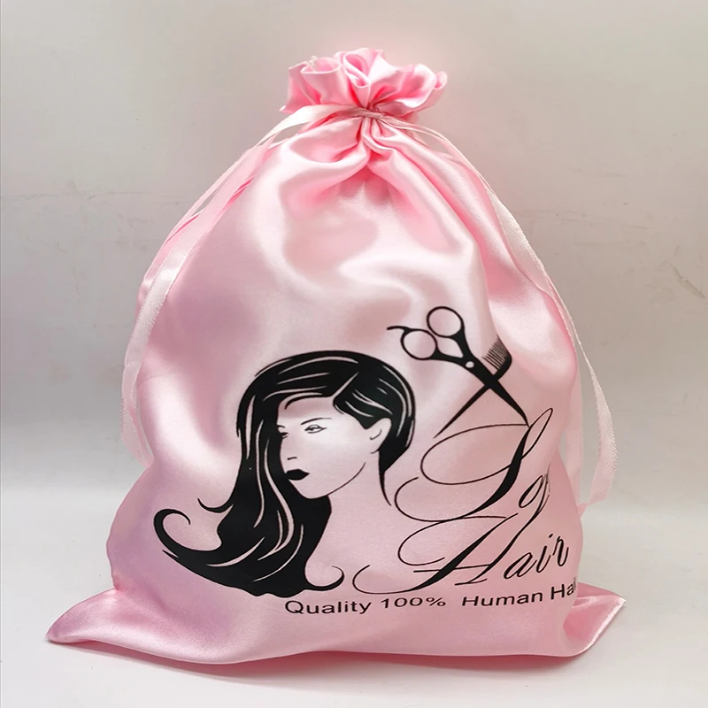 50ks na šnúrku parochne vrecká pre vlasy saténové parochne vrecká Vlastné logo 25*35 cm Tassel Replace Bundles Hodvábne vlasové vrecká Storage Nástroj na vlasy