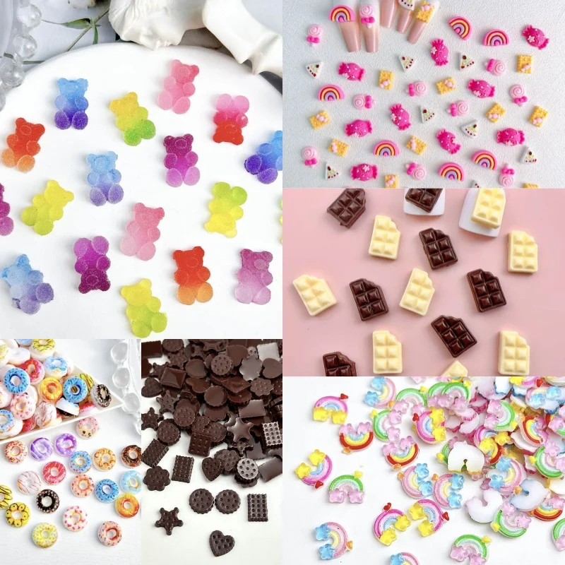 50ks náhodné zmiešané živicové nechty kúzla Candy Chocolate Chip Cookie šišky Gummy Bear nechty dekorácie