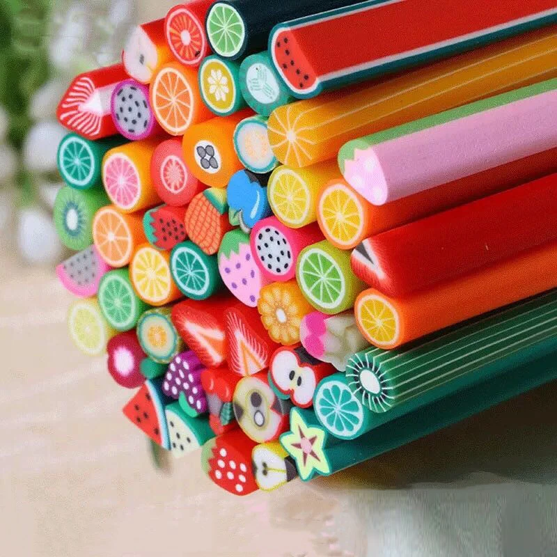 50ks ovocné polymérne ílové palice pre nechtové umenie dekorácie mäkké palice tyče Slime nechty Art Art Diy DIY NASTAVNÉ PLÁNY 0,5*5 cm