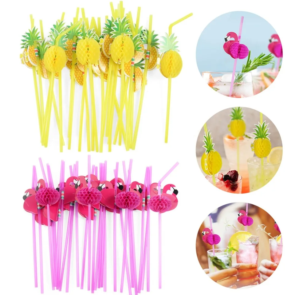 50ks papierové pitie slamy 3D ovocný papier slamky ananás flamingo dizajn recyklovateľný papier pitie slamy pre párty bary dekorí