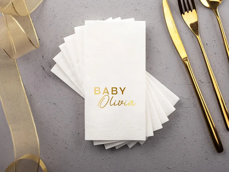 50ks personalizované detské sprcha obrúsky, vlastné obrúsky, dúšok a pozri obrúsky, fóliové pečiatky, obrúsky, dekor bábätiek