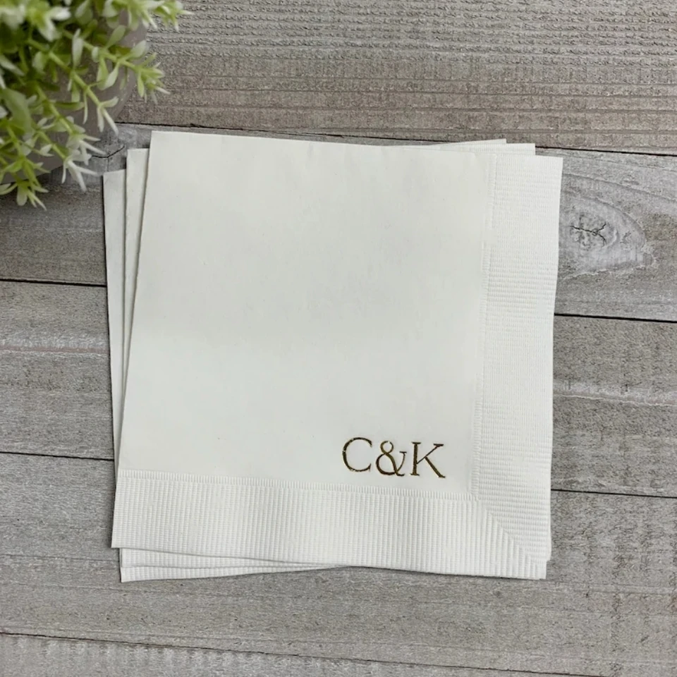 50ks personalizované svadobné kokteilové obrúsky - zásnubné tlačené nápojové výročie Monogram Monogram vlastný obed obed