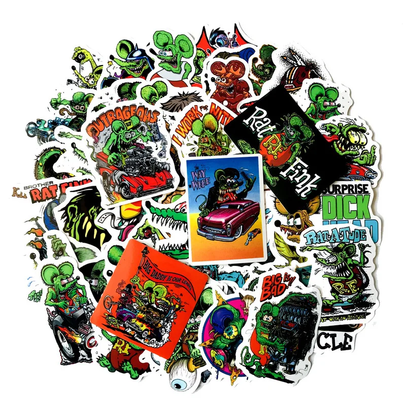 50ks potkany fink slepky ratfink PVC CARPE pre nálepku na skateboard chladničku motocyklovú nálepku Horor