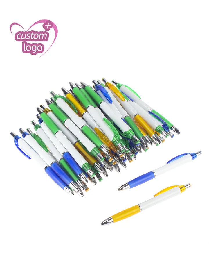 50ks Prispôsobte logo Plastové guľové pero Color Grasp White Barrel Rovnakovateľný propagačný darček Darček Pridajte text Veľkoobchod