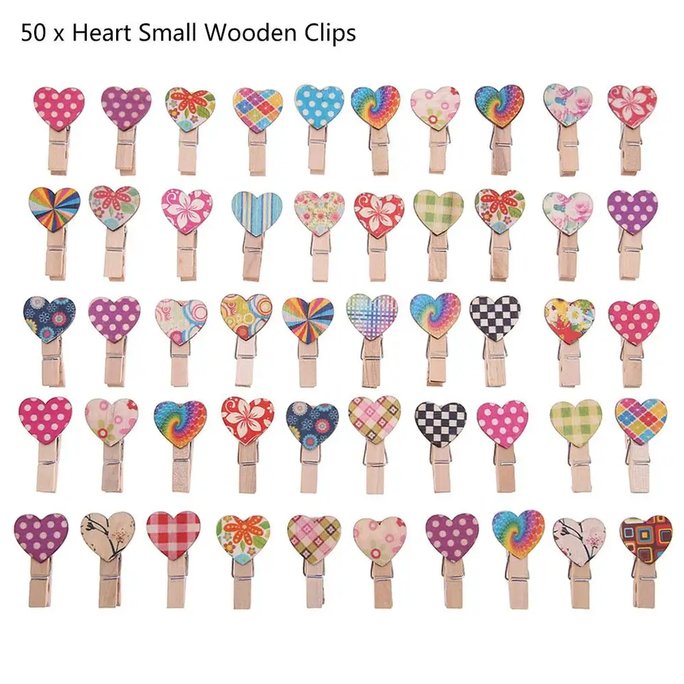 50ks remeselné dekorácie Clips kolíky drevené milostné fotografie foto karty PEG DIY 3,5 cm zmes farebne Mini dekoratívne rekvizity pre svadobnú ozdobu