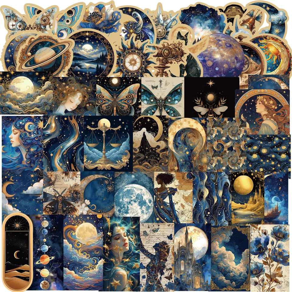 50ks retro astronomické vesmírne planéty nálepky pre kufrový telefónny notebook Galaxy Moon Astrológia estetická nálepka