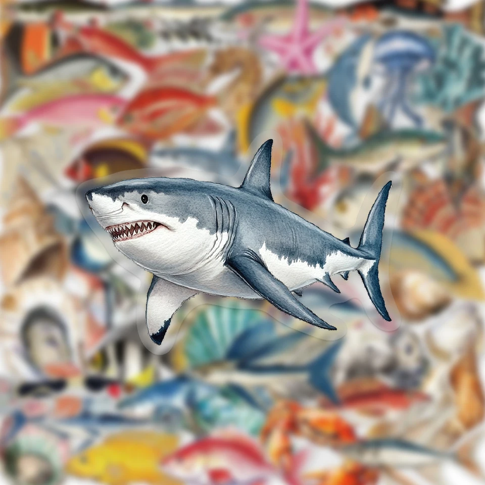50ks retro morské životné umenia nálepky vodotesné a olejové maznáčiky Personalizované kreatívne krabie žralok sharky plachta Walrus škrupina