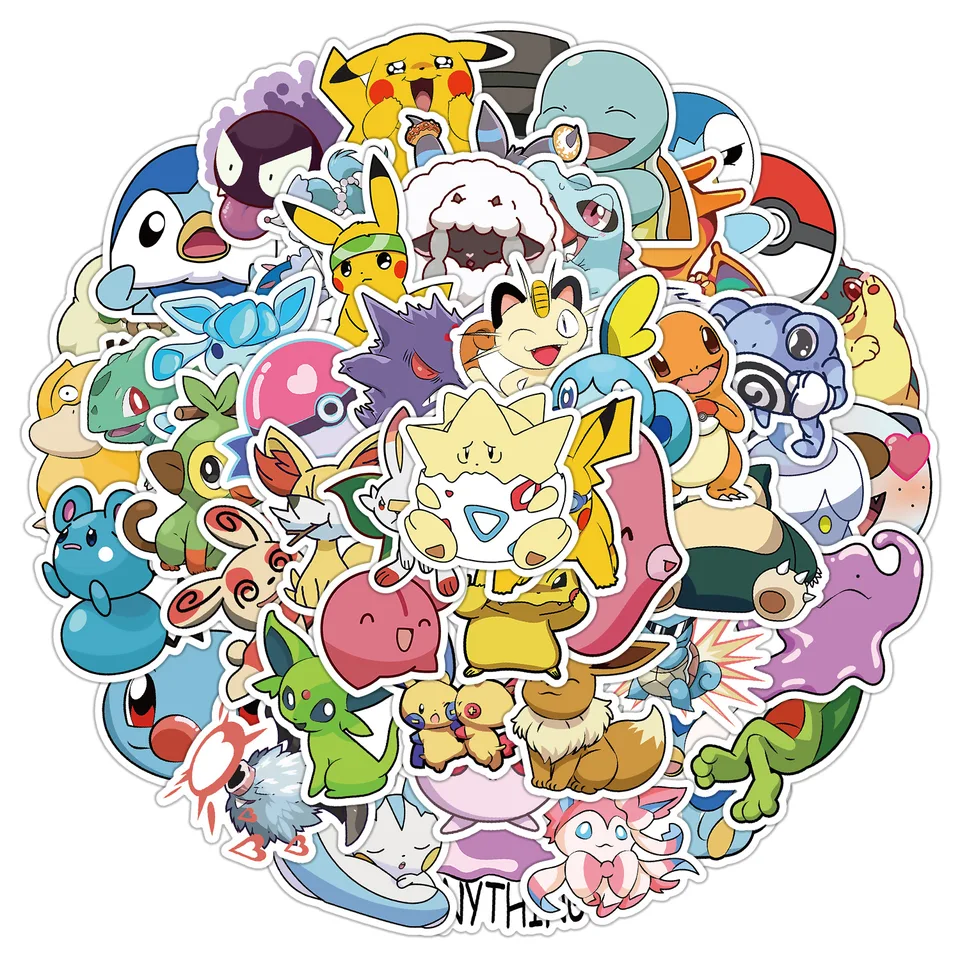 50ks roztomilé anime pokémonové nálepky nálepky DIY notebook notebook telefón s kufrom bicykel graffiti vtipné kreslené nálepka detská hračka