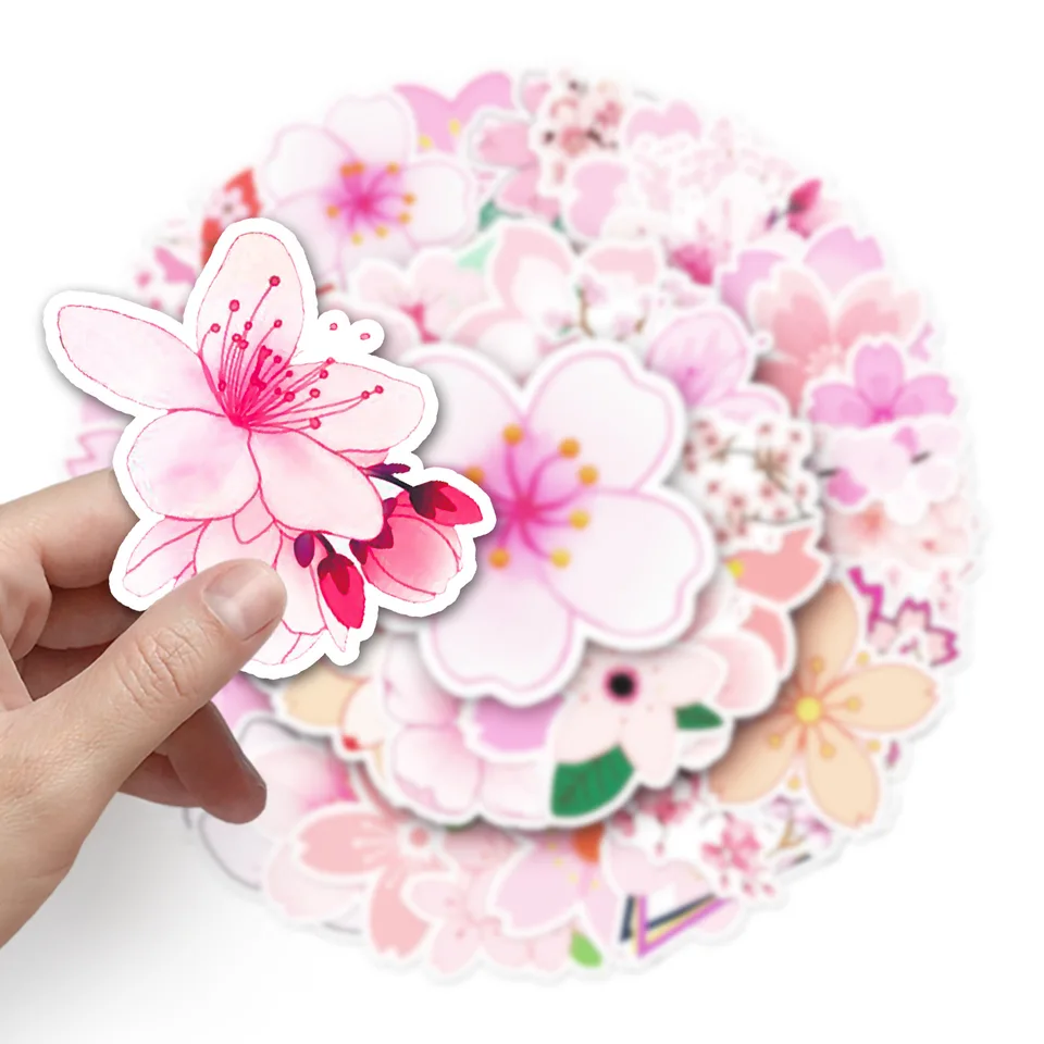 50ks roztomilé japonské čerešňové kvety graffiti papiernické nálepky Sakura kvetinové obtisky Kids