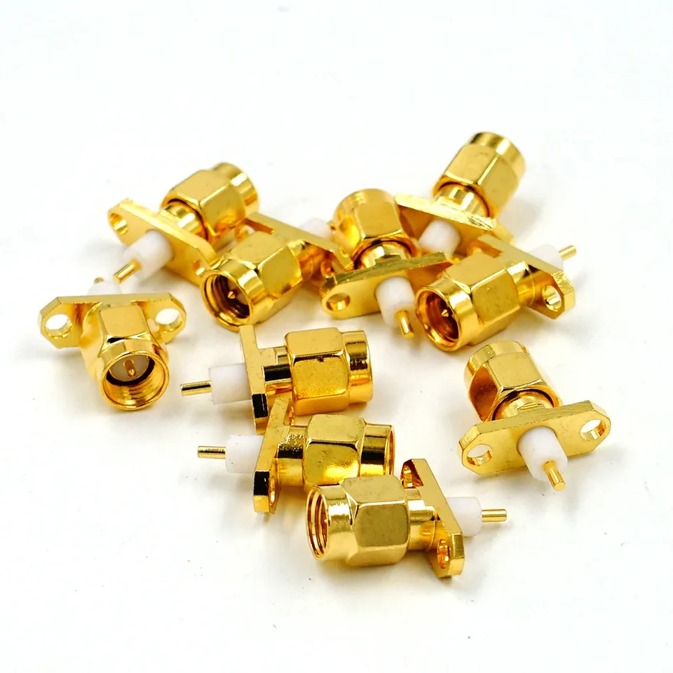 50ks SMA Mužský plug Panel Montáž RF Coax Connector príruba spájka zlato z meď