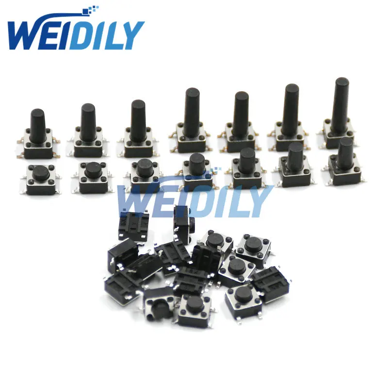 50ks SMD prepínač 6*6*4,3 mm 6*6*5mm 6/7/8/9/10/11/12/13/14/17 6x6 4PIN TAMTIL TATH TATH TATH TAKLE Micro Switch Micro Switch Self-Reset Switches