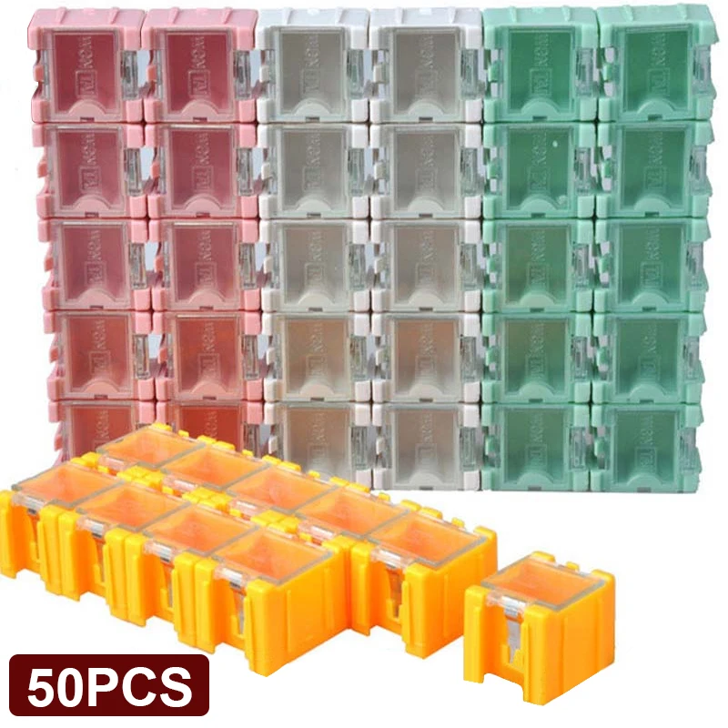50ks SMT SMT Elektronické komponenty Container Storage Box Electronic Case Kit Mini Storage Components Self Lockle Boxes
