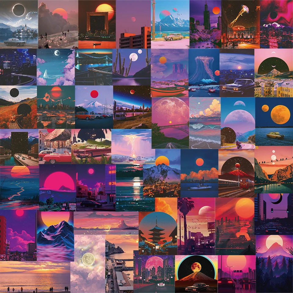 50ks Sunset Landscape Stickers Krásne pre skateboardový gitarový kufr dekorácie minimalistické nálepky na batožinu