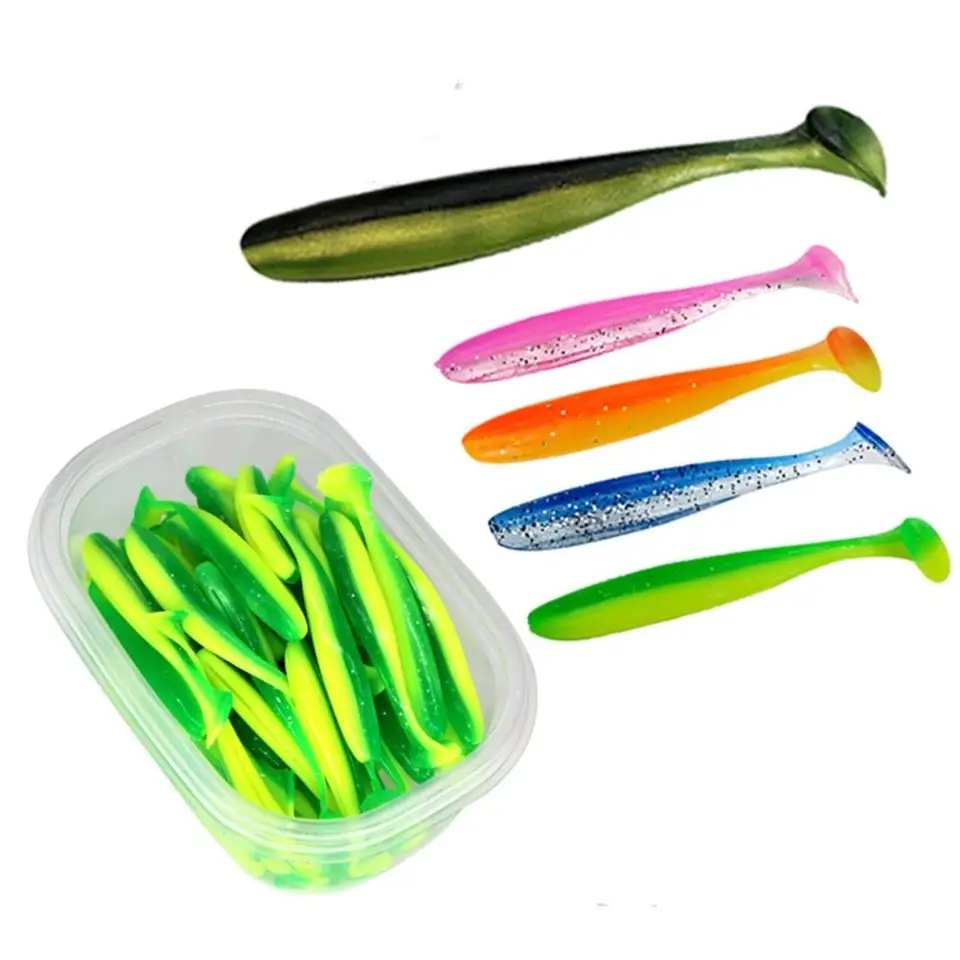 50ks t chvost Červ mäkké návnady Easy Shiner Artificial Soft Latchs Zápach pridaný pre basové rybolovné návnady Wobblers rieši doplnky