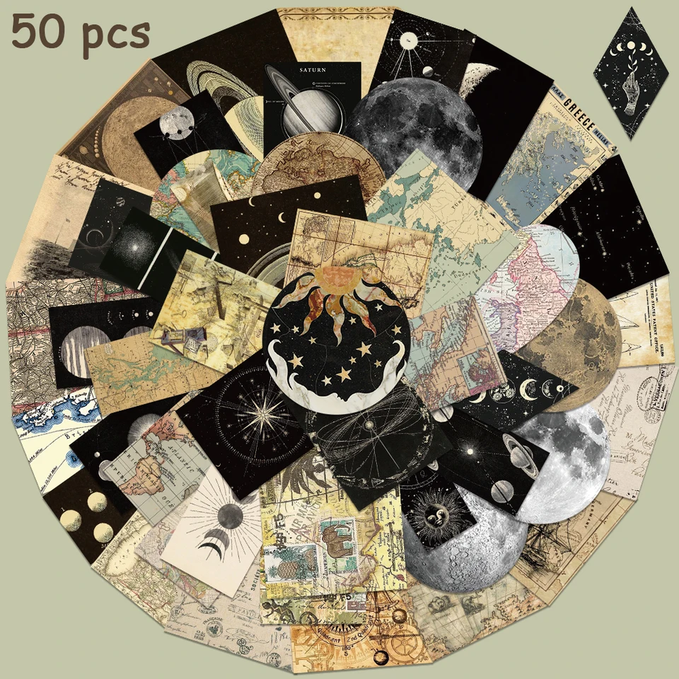 50ks Time Tide World Map Planet Moon nálepky estetické graffiti obtisky pre nálepky na skateboard