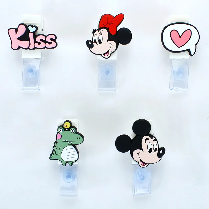 50ks/veľa Disney Cartoon Mickey Minnie Roztomilý odtiahnuteľný odznak navijak Doctor Doctor Nurse Card Card Držiteľ držiaka klipu odznak