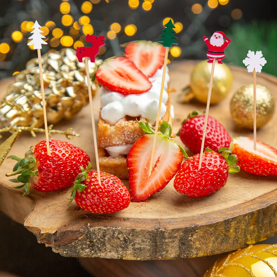 50ks vianočná téma Santa Claus Snowflake Snowman Fruit Food Cocktail špáradlo košíček Topper vianočné večierky dekorácie