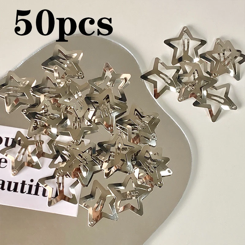 50ks y2k strieborné hviezdy vlasové klipy pre dievčatá filigree hviezdne kovové klipové klipky na vlasy Barrettes vlasové šperky Nickle free bobby pin