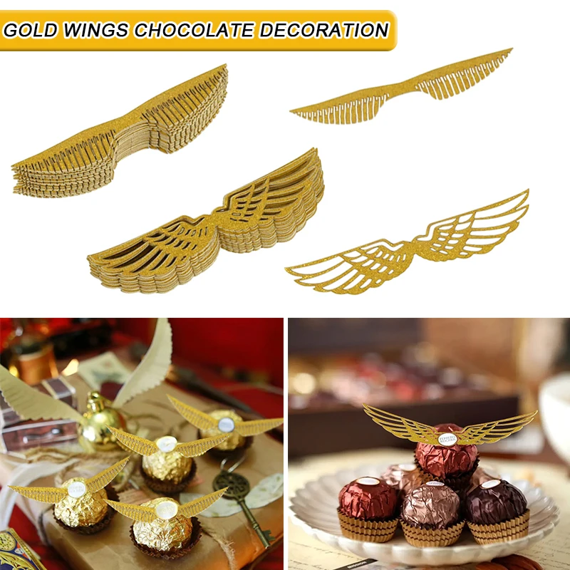50ks čarodejnícka párty čokoládová dekorácia trblietavé krídla Drehlowed Wings Dekoratívne dodávky koláčová karta vložka pre večierok