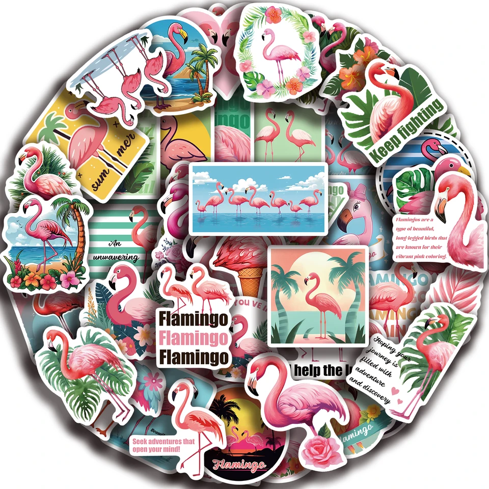 50ksové nálepky Flamingos Dream pre DIY Girls Scrach Scrapbook Fľaša na fľašu Telefón Guitar Guitar Karikačné nálepky Hračky