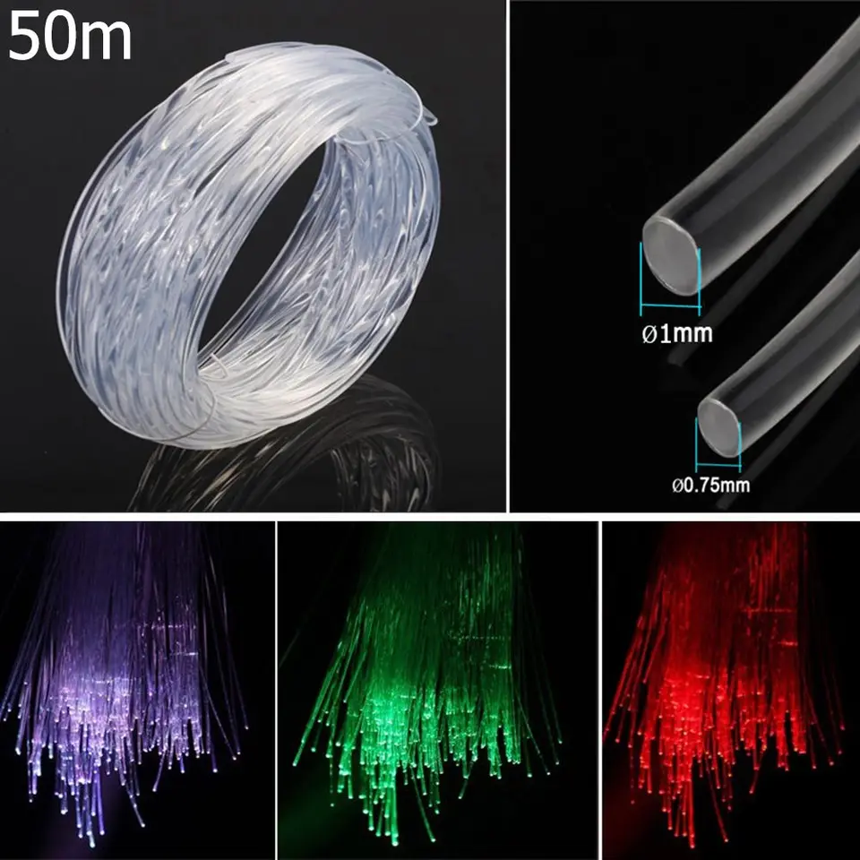 50mx0,75 mm/1,0 mm PMMA Plastové vlákno z optického kábla LOW LED LED LIGHT CLEAR DIY