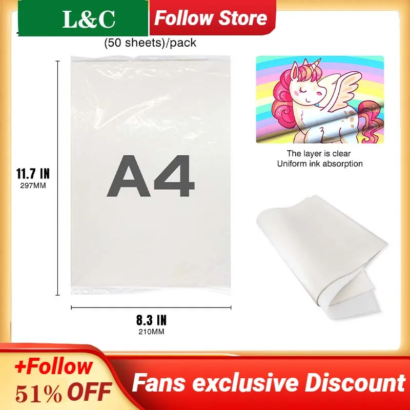 50pc A4 PET Film Digital Inkjet Printing Film 75U Transparentný jednostranný prenos lepidla DTF Tlač filmu DTF