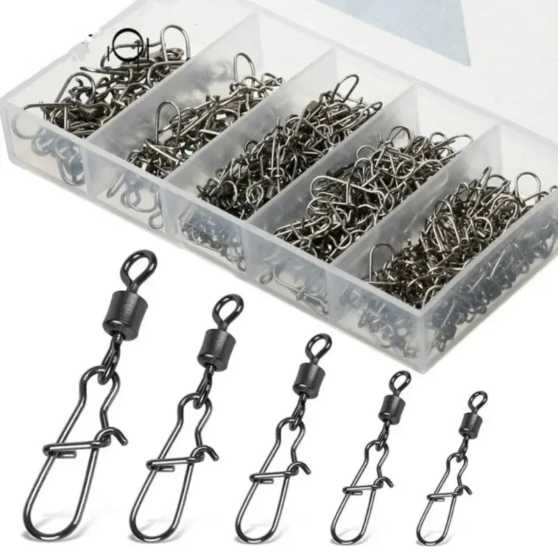 50pc/box z nehrdzavejúcej ocele Rybársky konektor 4# 6# 8# 10# 12# ložisko Rolling Swivel s doplnkami Fishhook Lázy