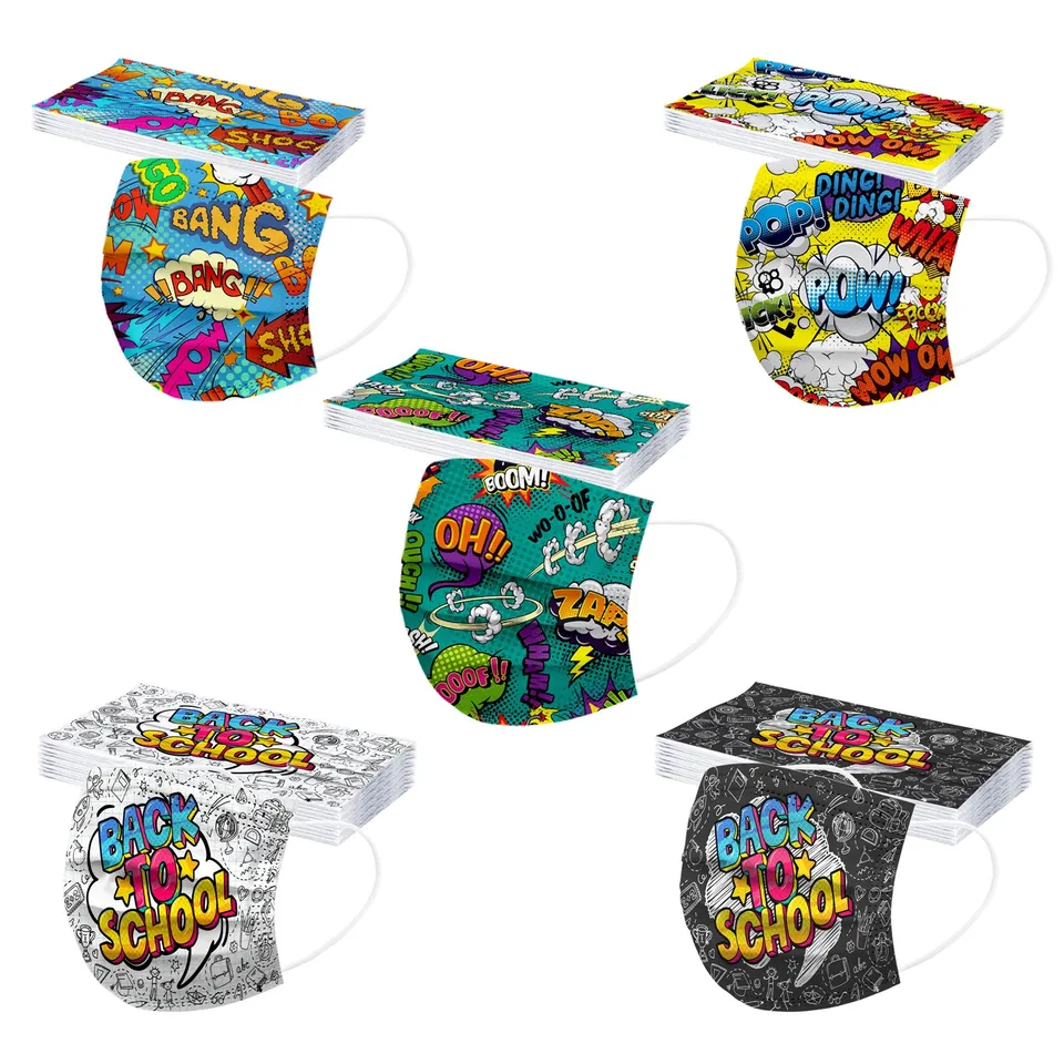50pc detské detské tlač roztomilé masku na jednorazovú masku na tvár Industrial 3 -Maste Loop Mask