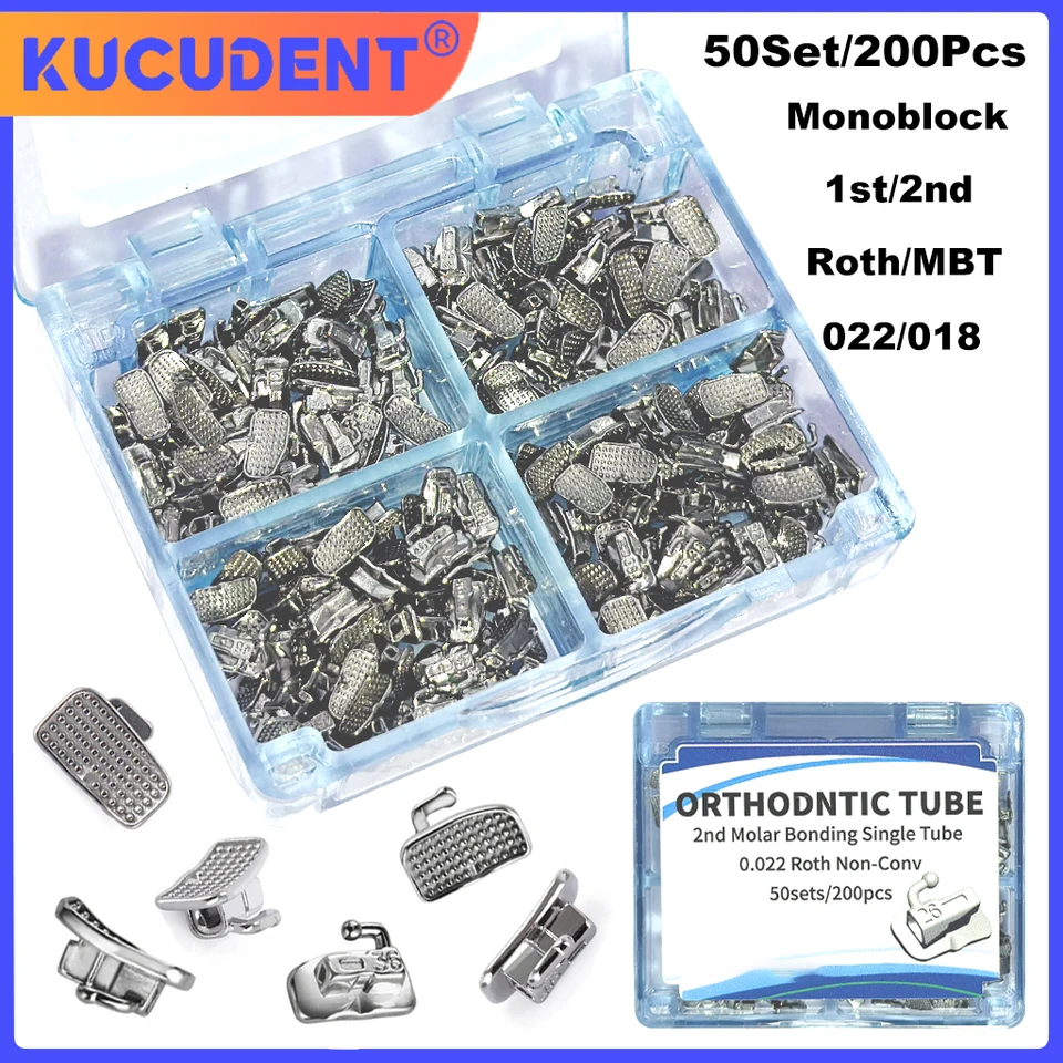 50set/200ks zubné ortodontické bukálne trubice viazané 1. 2. Molárny monoblok nekonvertibilný single rúrka Roth MBT 022 018