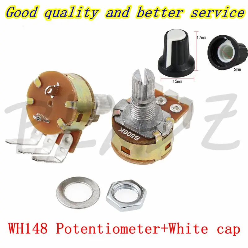 50set WH148 lineárny potenciometer ohyb 2K 5k 10k 10k 100k 100k 250k 500k 500k B5K B10K B50K B100K B500K Ohm 15 mm hriadeľ s bielym uzáverom s bielym uzáverom