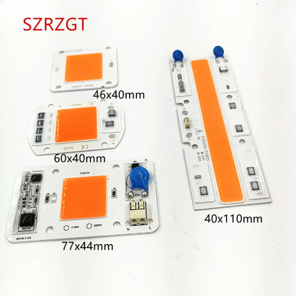 50W Full Spectrum LED COB Chip DC12V 32V, integrovaný inteligentný ovládač IC 220V 110V 380-840NM LED COB Chip DC12V, integrovaný inteligentný IC