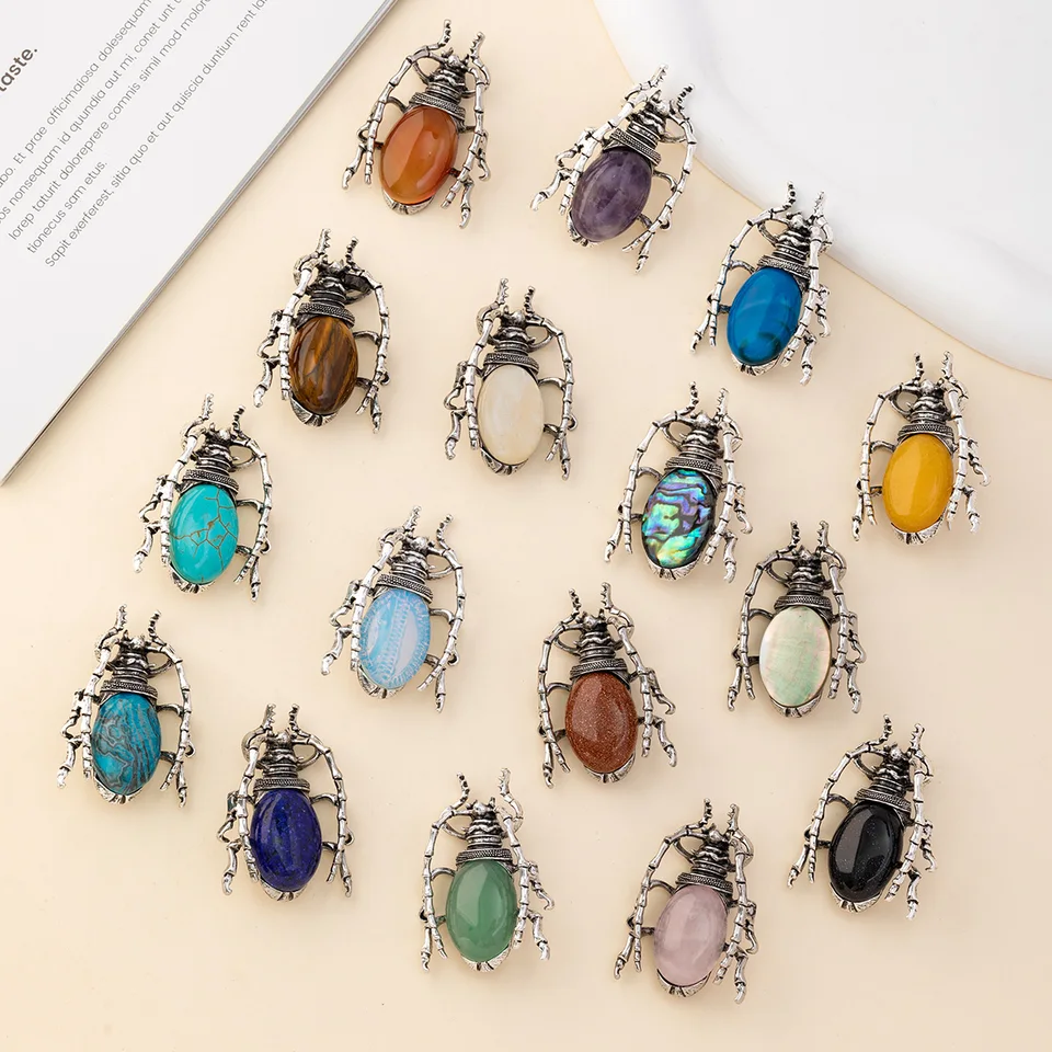 50x35 mm chrobákového tvaru zvieraťa Brošňa prívesok Prívesok prírodný kameň Crystal Agate Charm pre šperky výroby dodávok DIY Náhrdelník Príslušenstvo