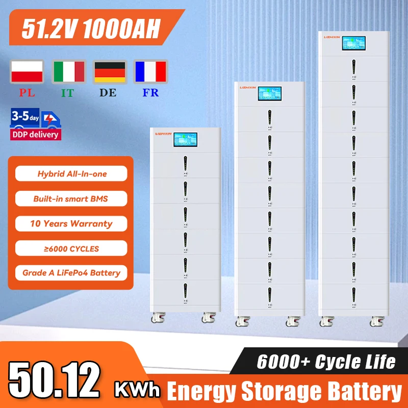 51,2V 1000AH lítium -iónovej batérie Solárna energia továreň 100AH ​​600AH 800AH VŠETKO V OKAJNE 50 KW s úložným systémom