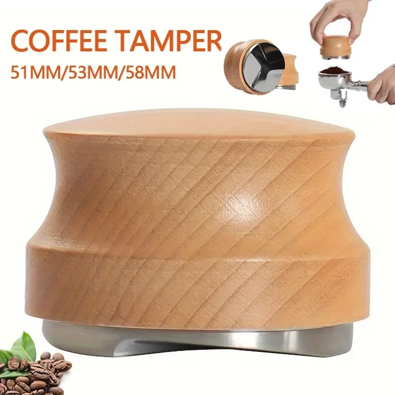 51/53/58 mm kávové neohrozenie z nehrdzavejúcej ocele 3 Listy Káva Distribútor Ručne tuháčko nastaviteľná drevená hĺbka Espresso MAIPPER