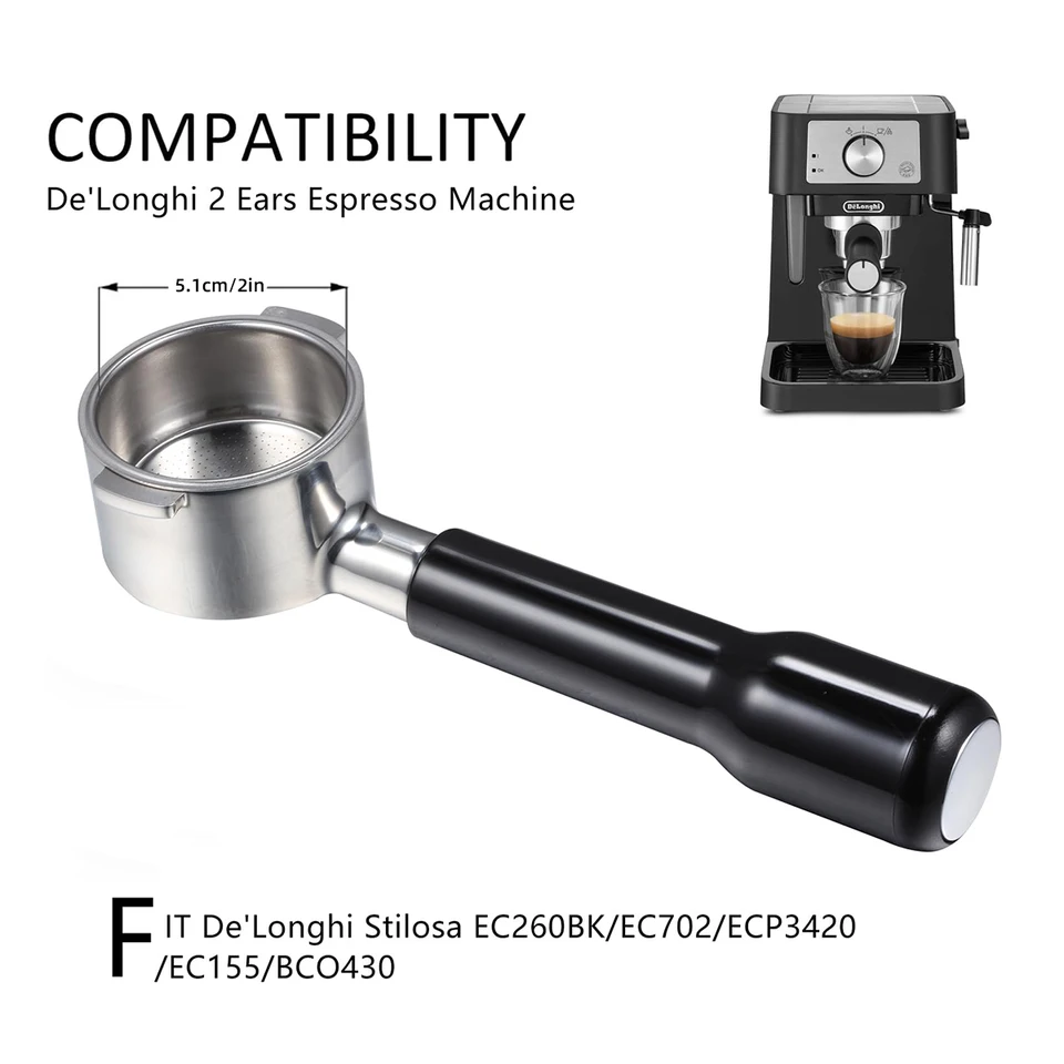51 mm Portafilter pre Delonghi bez dna Portafilter 2 Uši náhradné diely z nehrdzavejúcej ocele pre kávovar Delonghi