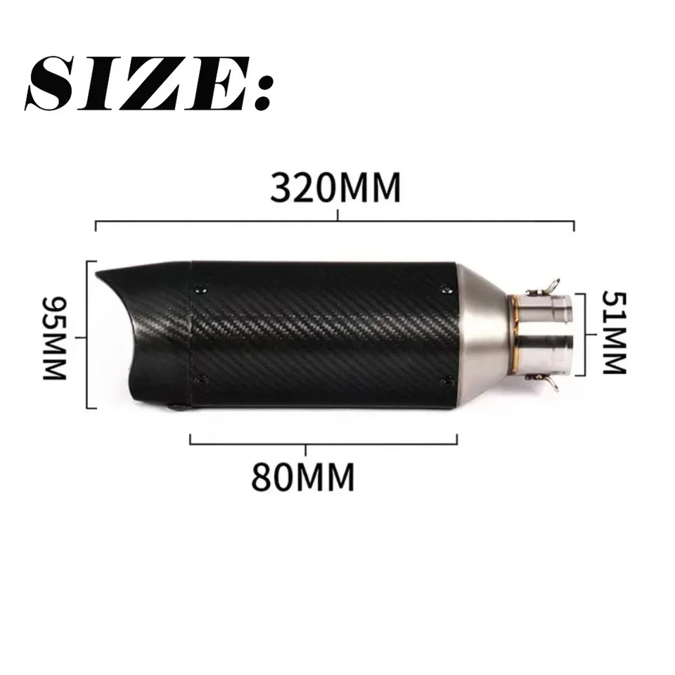51 mm univerzálne motocyklové uhlíkové vlákno šípka výfukového výfuku s výfukovým potrubím s zabijakom DB pre Z900 MT07 R3 R25 MT09 Z400
