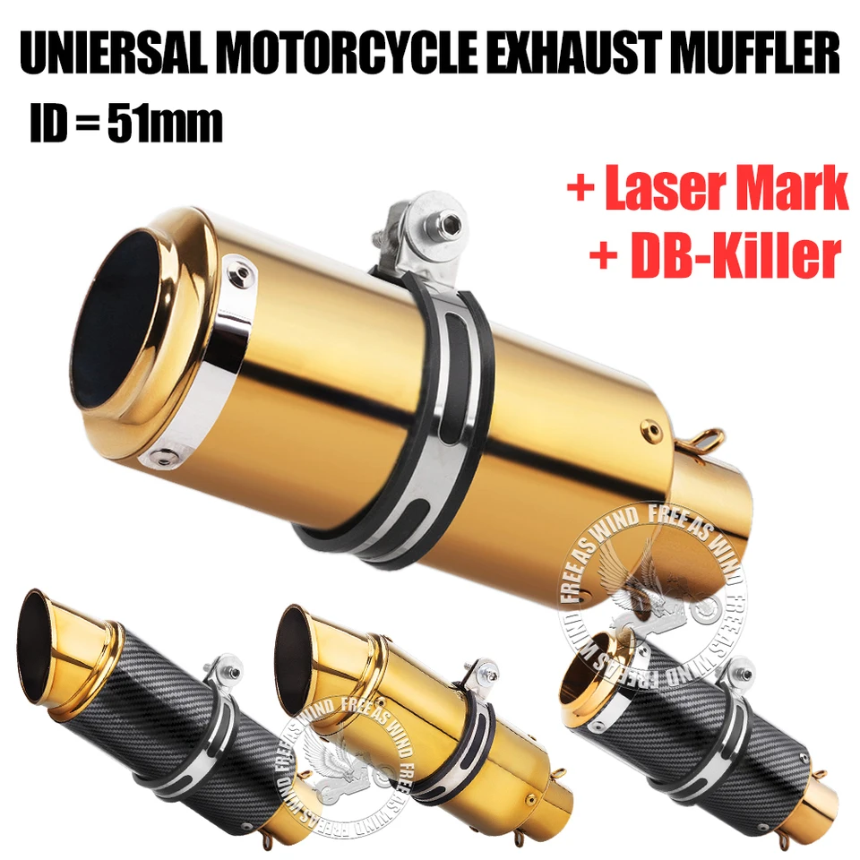 51 mm univerzálny zlatý výfuk motocykla výfukového plynu Suffler Escape pre Moto GP-Project Racing výfukové výfukové potrubie upravené diely s tlmičom