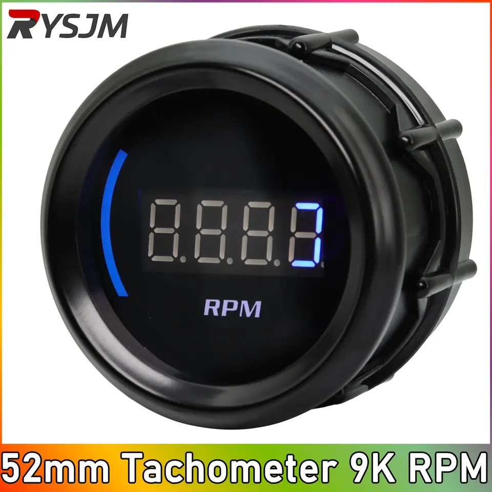 52 mm automatický tachometer modrý LED LED 0-9000 rpm merací meradlo 1-8 valcov 12 V benzínový meter