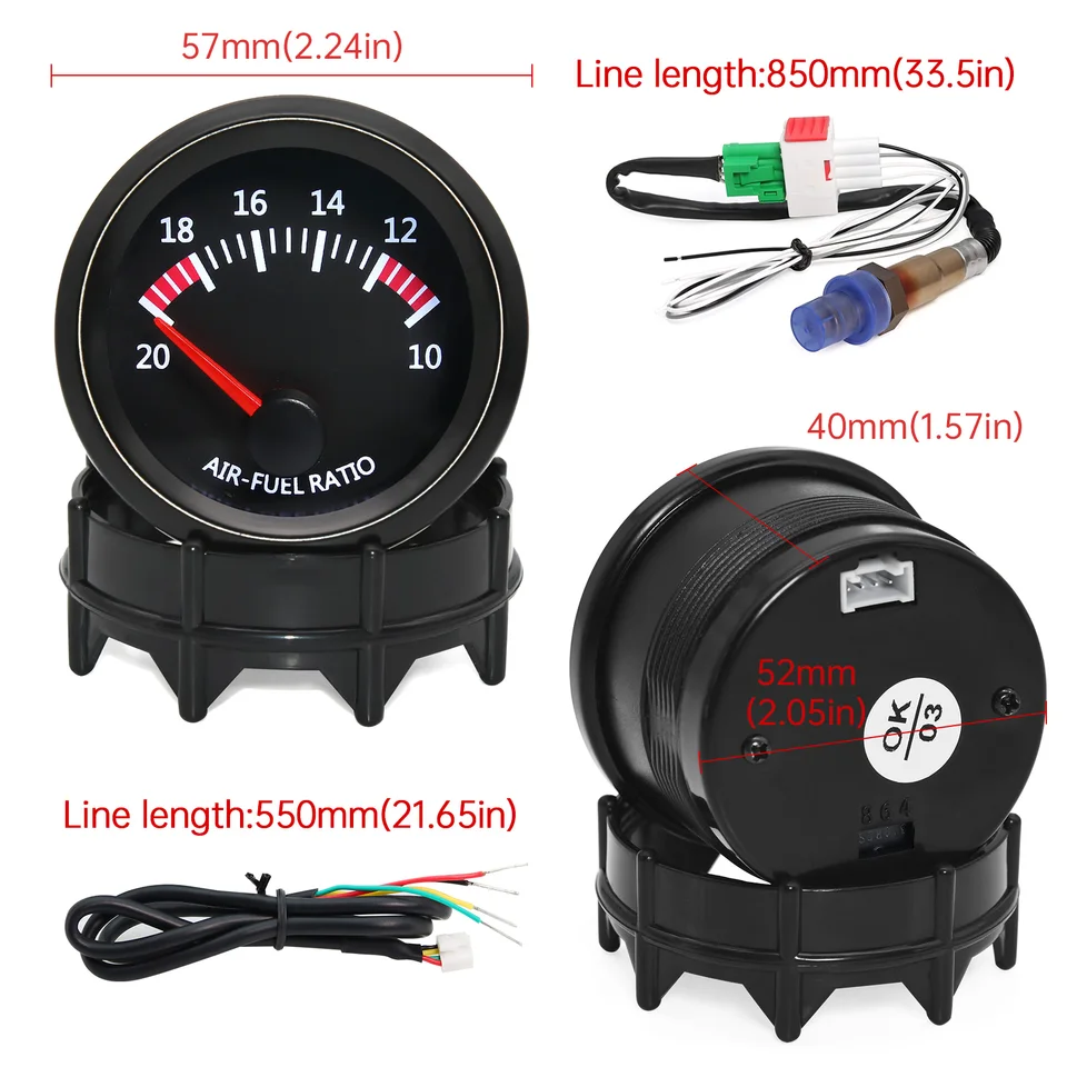 52 mm automobil s automatickým vzduchom Automatického vzduchu s priemerom s úzkopásmovým kyslíkovým snímačom O2 Biele podsvietenie pre 12 V pretekársky automobil digitálny displej