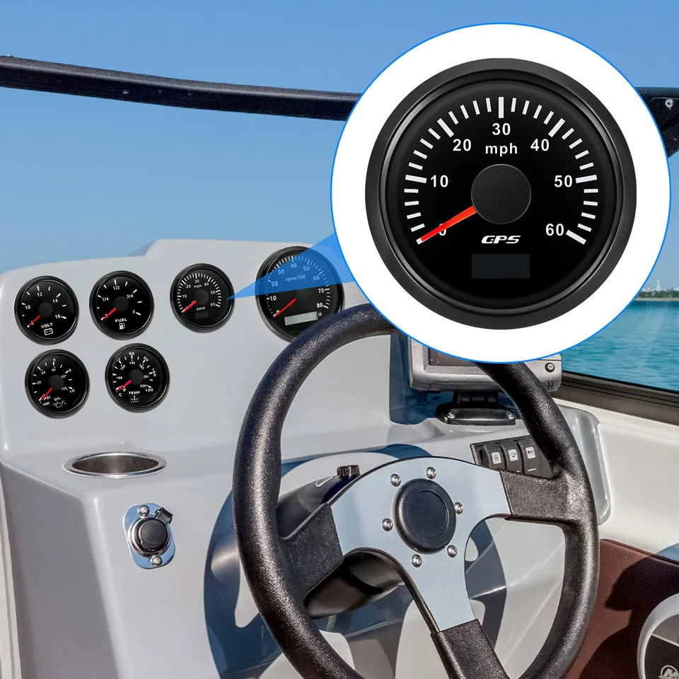 52 mm GPS rýchlomer s anténou 7 farebné podsvietenie 60-200 kilometrov rýchlostného merača pre morskú loď Auto 12 V 24 V